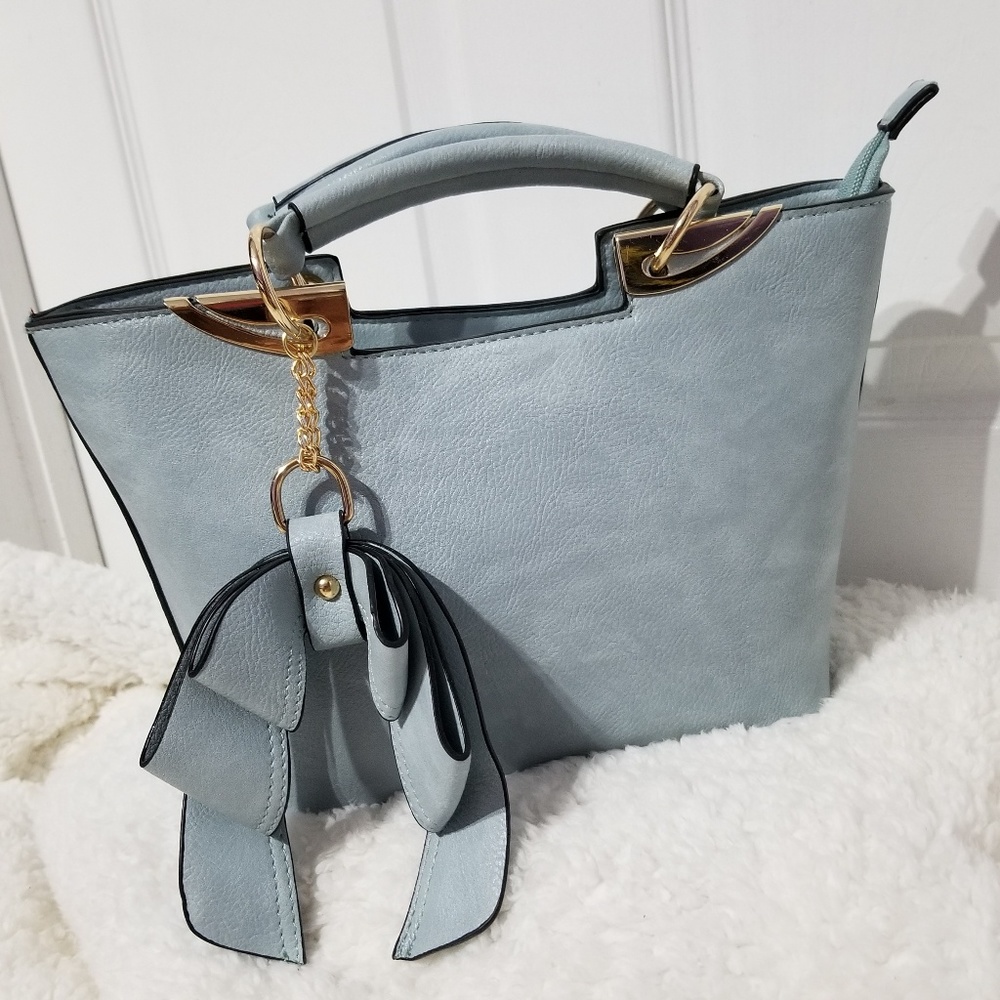Diophy Blue Tote With Bow Hand Bag